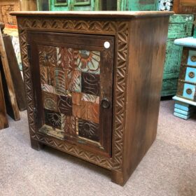 k81 j2 brown indian furniture carved block bedside table right