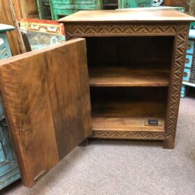 k81 j2 brown indian furniture carved block bedside table open
