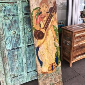 kh26 13 indian furniture painted goddess panel left