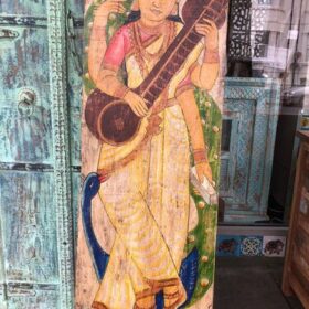kh26 13 indian furniture painted goddess panel front