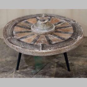 k82 7165 indian furniture vintage cart wheel table factory