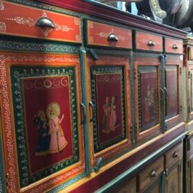 k82 7229 indian furniture red hand painted sideboard factory