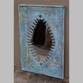 k82 8257 indian furniture carved small blue mirror factory