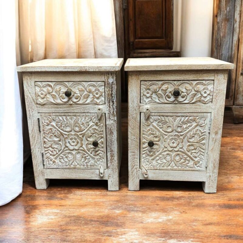 kh27 203 indian furniture carved bedside tables carvings main