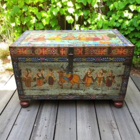kh27 207 a indian furniture large hand painted trunk front