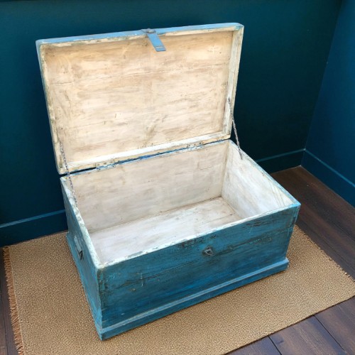 kh27 154 indian furniture rustic blue trunk storage
