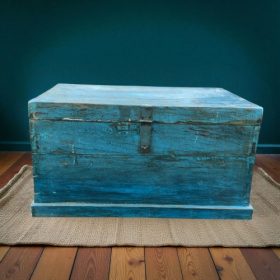 kh27 154 indian furniture rustic blue trunk bright
