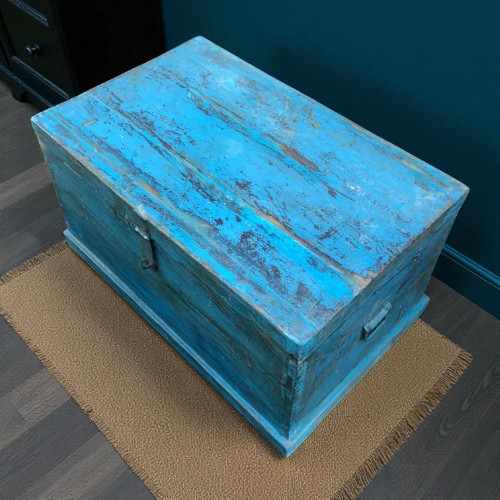 kh27 154 indian furniture rustic blue trunk old