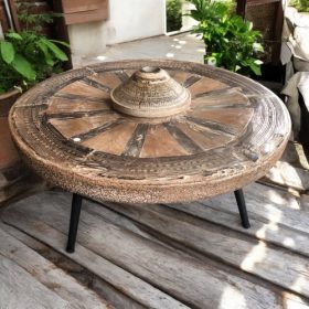 k82 7165 indian furniture vintage cart wheel table front
