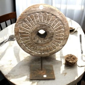 k82 7179 b indian accessory gift teak wooden wheel pulleys front