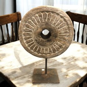k82 7179 b indian accessory gift teak wooden wheel pulleys back