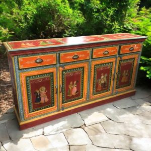 k82 7229 indian furniture red hand painted sideboard front
