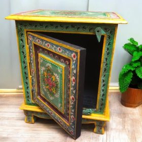 kh28 140 green left indian furniture painted bedside tables open