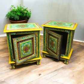 kh28 140 green pair indian furniture painted bedside tables main