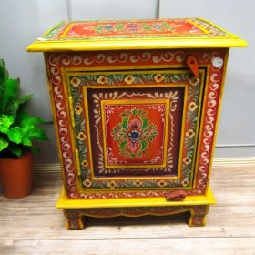 kh28 140 orange left indian furniture painted bedside tables front