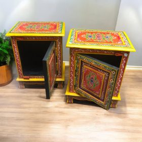 kh28 140 orange pair indian furniture painted bedside tables main