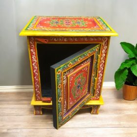 kh28 140 orange right indian furniture painted bedside tables open
