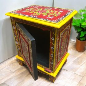 kh28 140 red left indian furniture painted bedside tables open