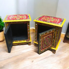 kh28 140 red pair indian furniture painted bedside tables main