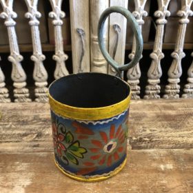 kh28 146 indian accessory gift small colourful iron pots blue hand painted