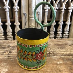kh28 146 indian accessory gift small colourful iron pots green hand painted