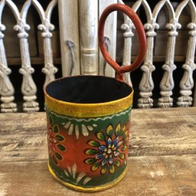 kh28 146 indian accessory gift small colourful iron pots orange hand painted
