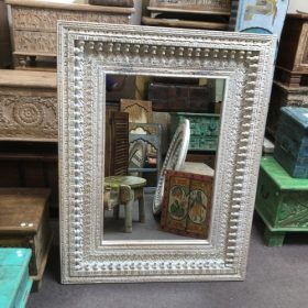 kh28 197 indian furniture whitewashed spindle mirror portrait