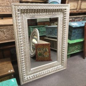 kh28 197 indian furniture whitewashed spindle mirror horizontal