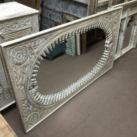 kh28 198 indian furniture 'oval' mango wood mirror landscape