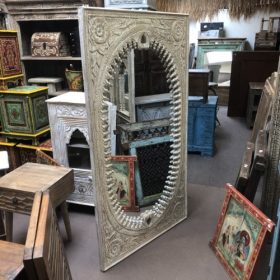 kh28 198 indian furniture 'oval' mango wood mirror portrait