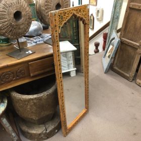 kh28 235 indian furniture slim orange painted mirror floral