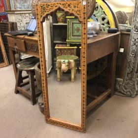 kh28 235 indian furniture slim orange painted mirror tall