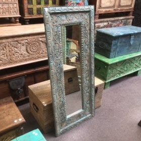 kh28 m 8017 indian furniture carved turquoise mirror left vertical