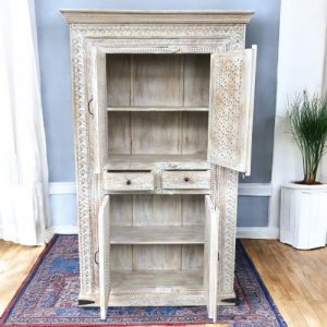 kh28 246 indian furniture floral jali cabinet open