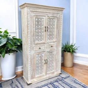 kh28 246 indian furniture floral jali cabinet left