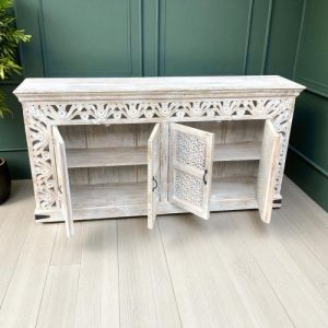 kh28 247 indian furniture floral jali sideboard open