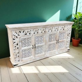 kh28 247 indian furniture floral jali sideboard carved