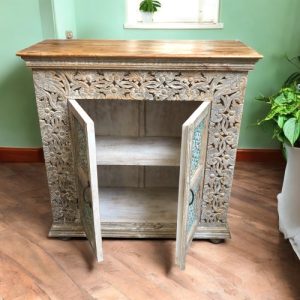 kh28 248 indian furniture small floral jali cabinet open