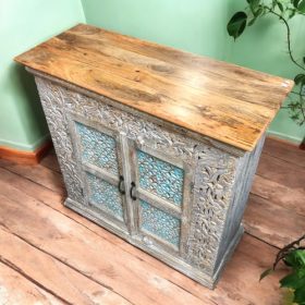 kh28 248 indian furniture small floral jali cabinet grey