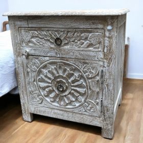 kh28 249 indian furniture whitewash bedside cabinets right drawer