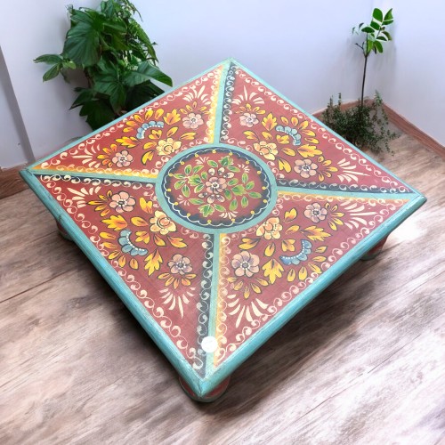 kh28 261 b indian furniture red hand painted bajot blue