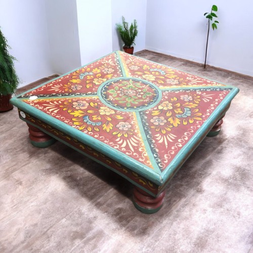 kh28 261 b indian furniture red hand painted bajot table