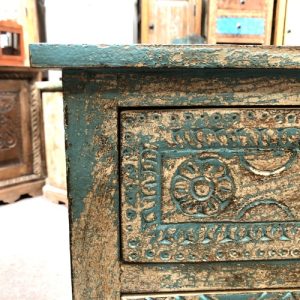 kh28 m 19475 indian furniture small turquoise table carved
