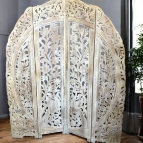 k83 7160 indian furniture whitewash carved screen folding