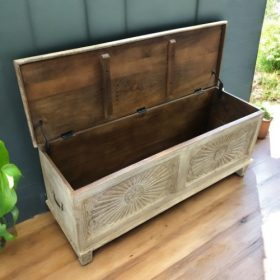k83 7207 indian furniture carved panelled trunk storage