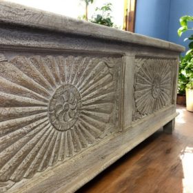 k83 7207 indian furniture carved panelled trunk pale