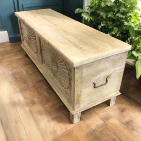k83 7207 indian furniture carved panelled trunk attractive