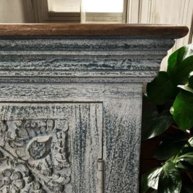 k83 8105 indian furniture circular carved cabinet green