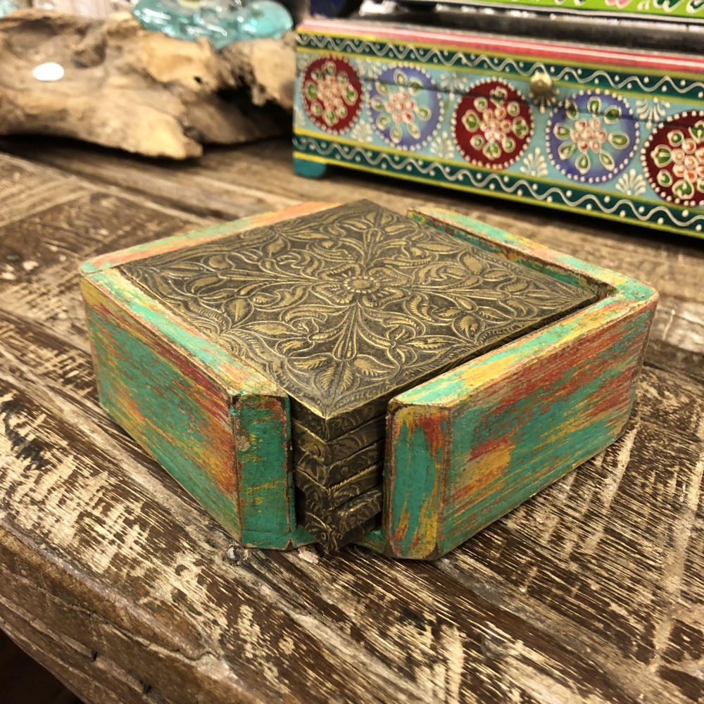 k82 7840 indian accessory gift painted wooden coasters main