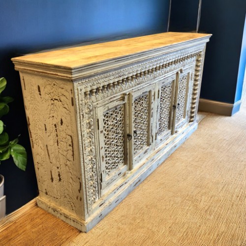 k83 8157 indian furniture spindle sideboard eggshell